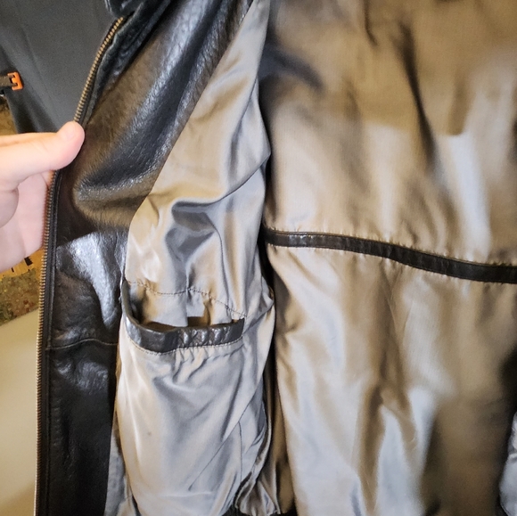 Black Leather Bomber Jacket - Picture 3 of 5